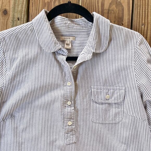 J.Crew Long Sleeve Gray & White Striped Oxford Shirt - Club Collar - Medium - Picture 3 of 7